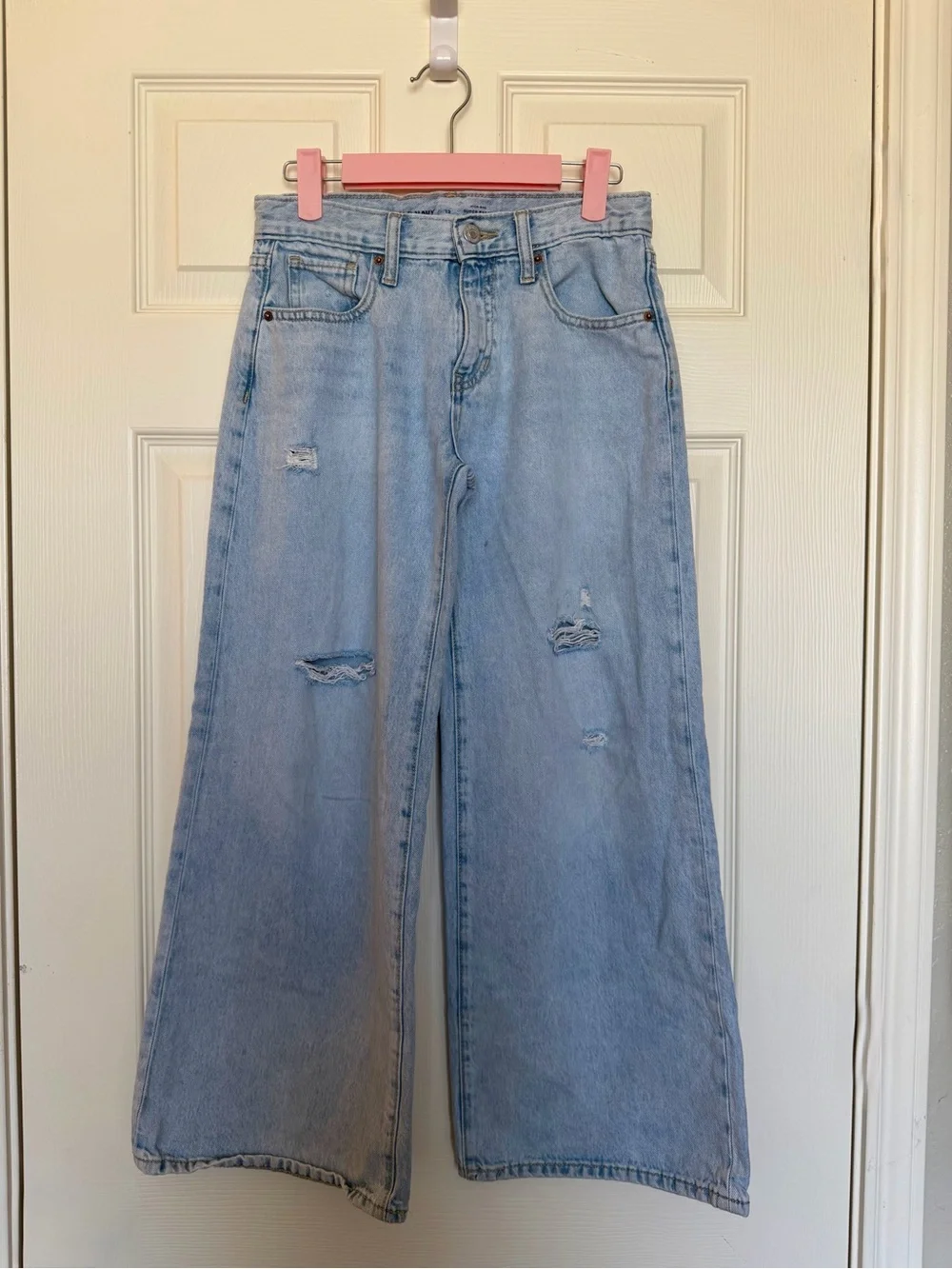 Old Navy Girls Super Baggy High Rise Wide Leg Distressed Jeans Light Wash 12